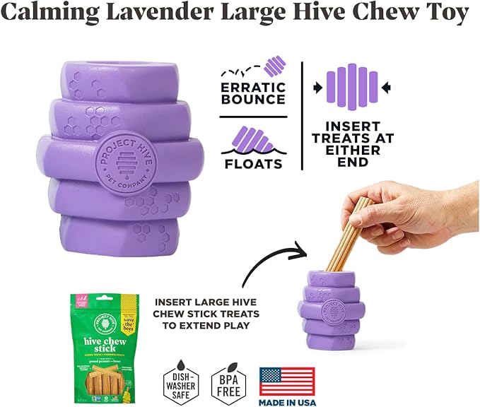PROJECT HIVE ·PET COMPANY· - Calming Lavender Scented - Hive Chew Toy for Large Dogs - Dog Chew Toy for Large Breeds - Floats in Water - Durable and Tough - Made in The USA