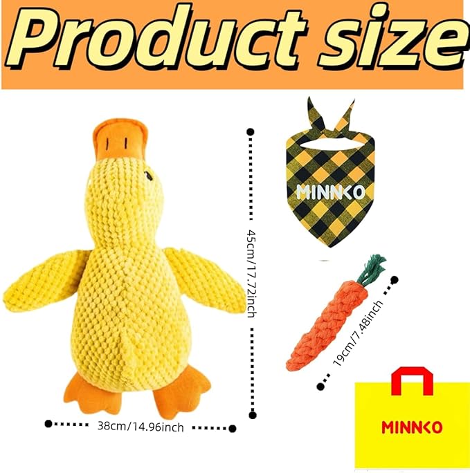 2026 Upgraded Mellow Dog Calming Duck Toy,Large Yellow Stuffed Duck Dog Toy with Carrot,Interactive Chew Toy for Dogs Indoor Puppy (Yellow)
