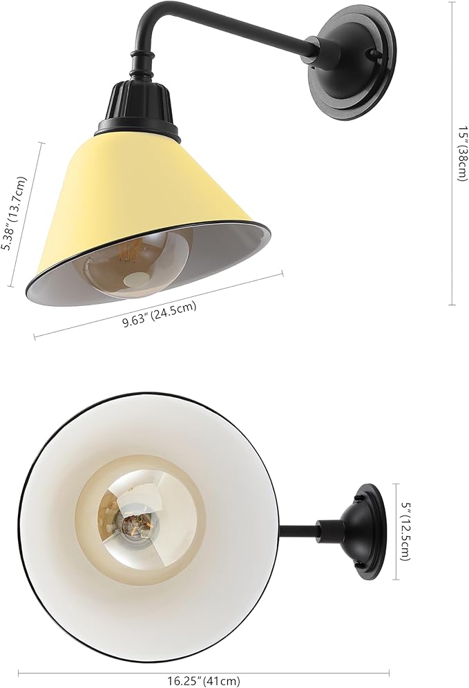 JONATHAN Y JYL7612H Croydon 9.63" 1-Light Farmhouse Industrial Indoor/Outdoor Iron LED Gooseneck Arm Outdoor Sconce for Entryway Lobby Kitchen Bathroom Bedroom Living Room Hallway, Matte Yellow