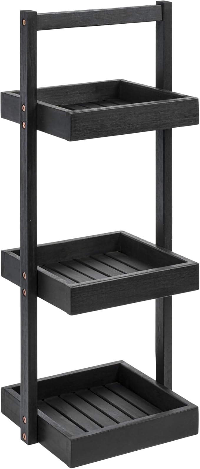 happimess SHF1001B Tilly 30" Classic Rustic 3-Tier Acacia Wood Freestanding Bathroom Shower Caddy with Handle, Rack for Bath, Office, Kitchen Desktop, Black