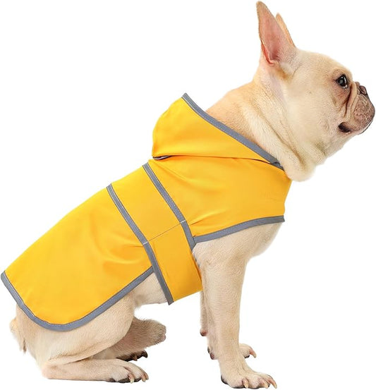 Dog Raincoat for Medium Dogs Waterproof Hooded Rain Jacket with Reflective Strips Leash Hole & Poncho Adjustable Fit (Yellow,M)