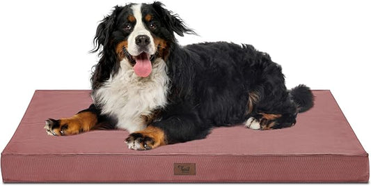 Outdoor Extra Large Dog Crate Bed, XXL Waterproof Dog Bed for Giant Breeds Dogs, 47x29 Inch Orthopedic Egg Crate Foam Pet Mat with Removable Cooling Cover, Pink