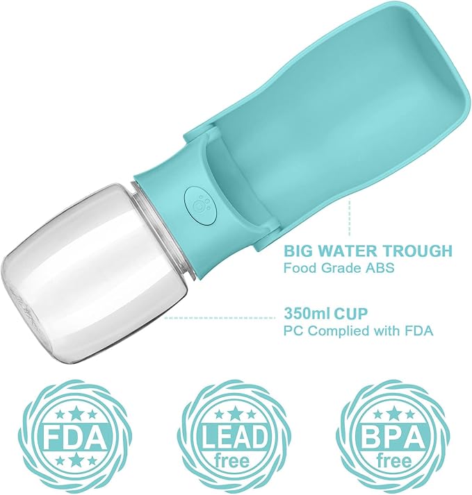 Portable Dog Water Bottle, 2in1 Foldable Water Bottle Bowl for Pets Puppy Small Medium Large Dogs, Leak Proof Water Dispenser Drinking Cup for Walking Hiking Travel, Dog Accessories (Blue,12oz)