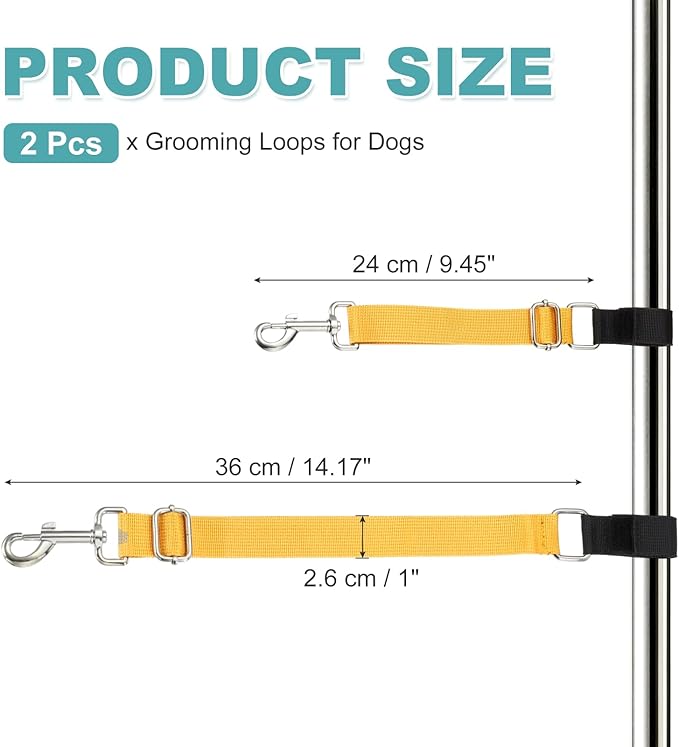 Dog Grooming Loop, Dog Grooming Harness Table Arm Accessories Adjustable Secure and Stable Extender Bathing Restraint Leashes (Yellow, 2 Pcs), for Pet Bathing