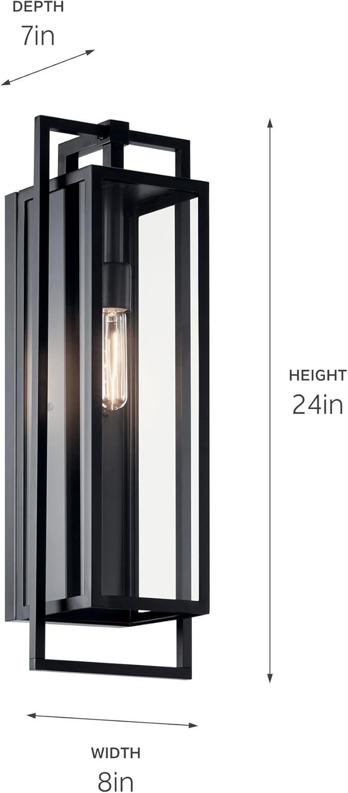Kichler Goson 24" Outdoor Wall Light in Black, 1-Light Modern Exterior Wall Lantern with Clear Glass for Porch, Patio, Garage, (24" H x 8" W x 7" L), 59089BK