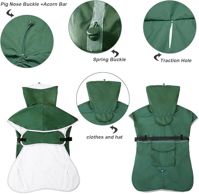 Reflective Dog Raincoat Waterproof Adjustable Dog Hooded Poncho Raincoat for Medium Large Dogs, Lightweight Pet Rain Jacket(Green, 4XL)