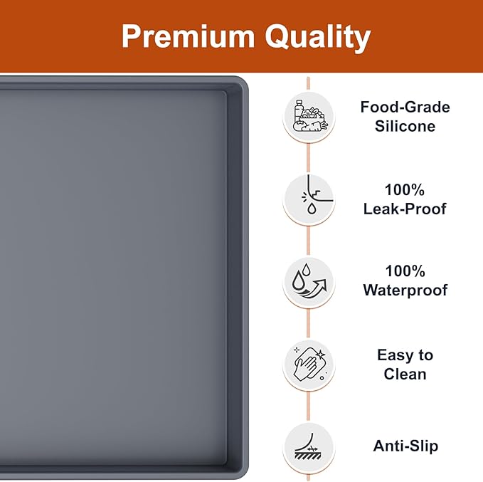 Extra Thick Silicone Mat Waterproof with Raised Edge 34" x 22", Under Sink Mat for Kitchen & Bathroom, Kitchen Cabinet Liner, Multi-Purpose for Storage & Protection, Gray