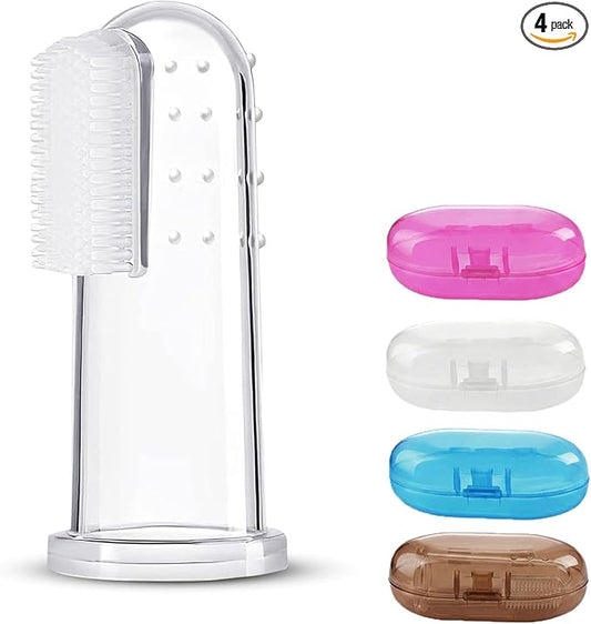 Dog Toothbrush Kit with Travel Cases – 4 Silicone Finger Toothbrushes for Dogs & Cats – Pet Dental Care, Dog Teeth Cleaning, Plaque & Tartar Control, Fresh Breath – Free QR Dental Guide Included