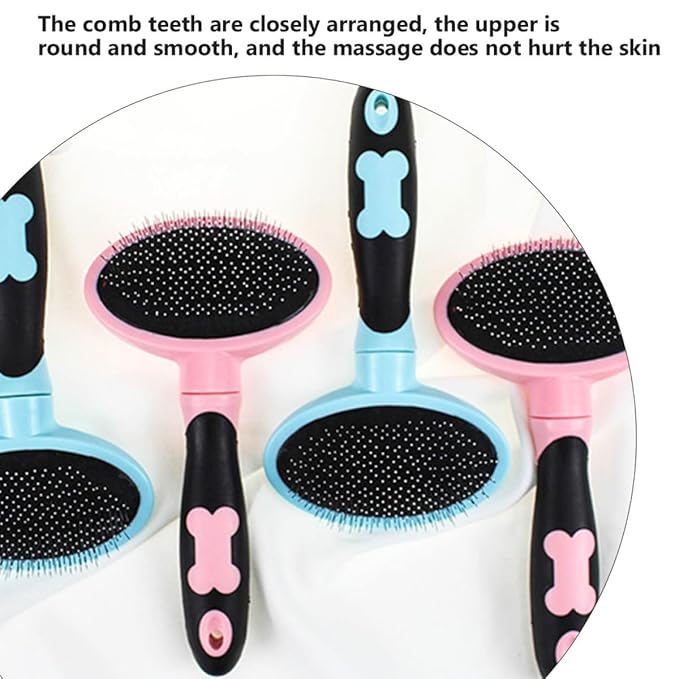 HEMOTON Pet Grooming Brush and Comb Set for Cats and Dogs, Pink Massage Hairbrush with Soft Bristles, Pet Supplies for Shedding Control and Fur Cleaning