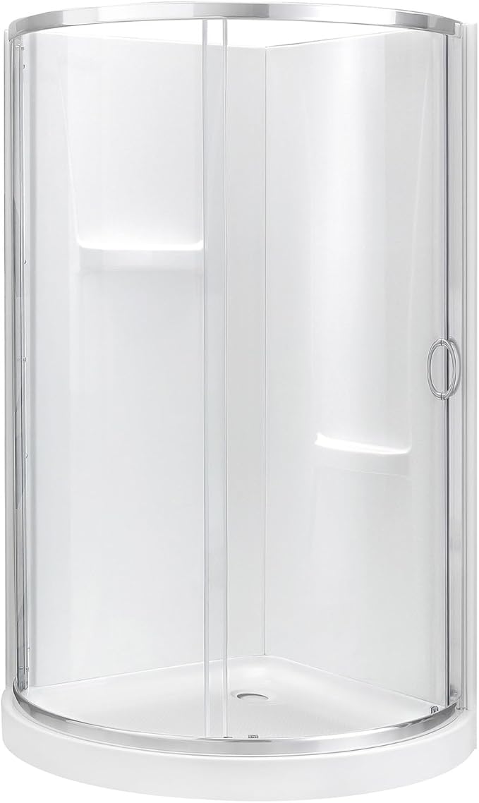 OVE Decors Breeze 32 in. Corner Shower Clear Sliding Door with Included Walls and Base in Satin Nickel Finish