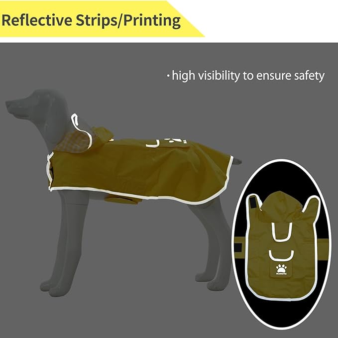 MAMORE Dog Raincoat Reversible,Waterproof Dog Rain Coat Hooded Slicker Poncho with Reflective Strip, Plaid Double Layer Rain Jacket for Small Medium Large Dogs (Yellow, Small)