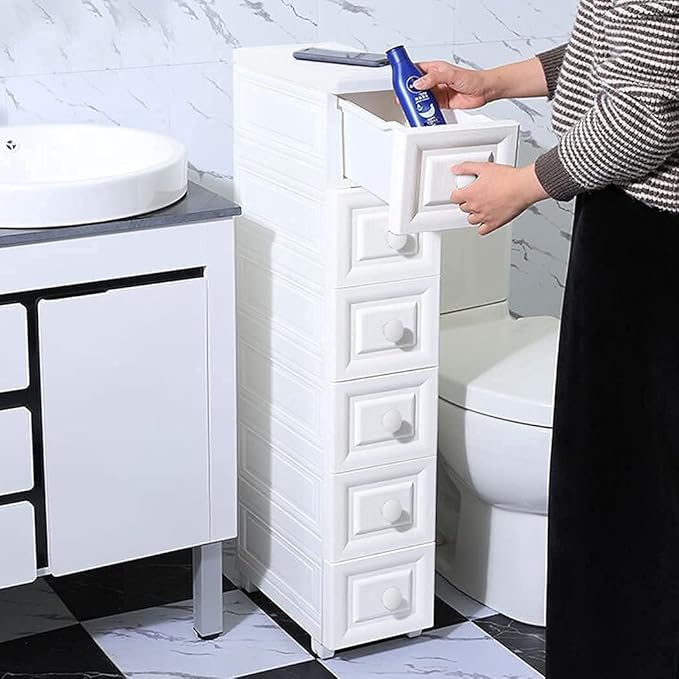 Conworld Super Light Weight Slim Plastic Bathroom Storage, Self-Assembling Organizer 5 Tier Cart with 4 Wheels (Product Comes with Installation Instructions and Video)