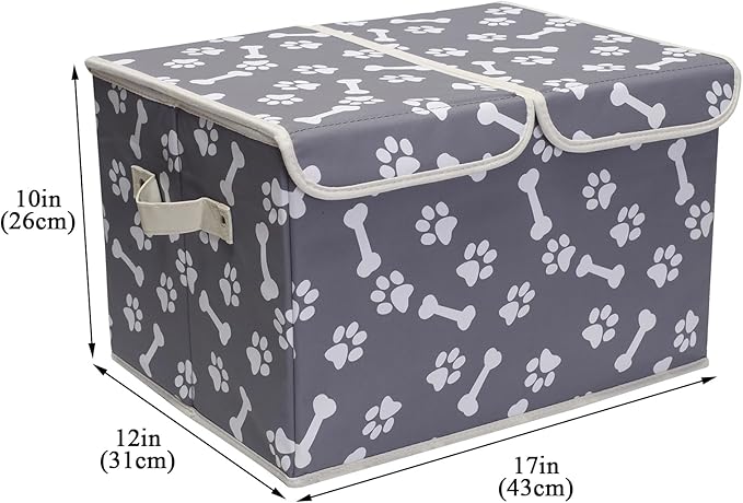 Geyecete Large Storage Boxes - Large Linen Fabric Foldable Storage Cubes Bin Box Containers with Lid and Handles for Dog Apparel(Bone claw)