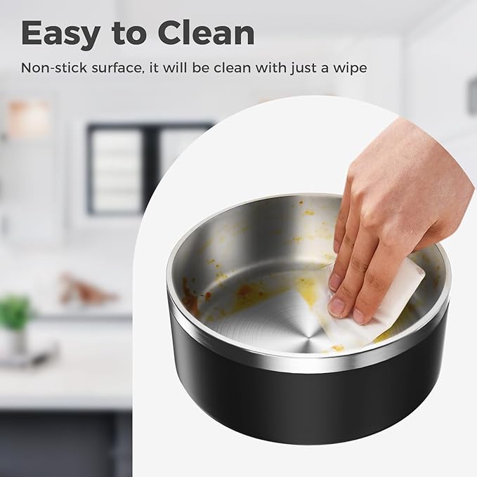 Dog Bowl, Stainless Steel Dog Food and Water Bowl with Non Slip Quiet Bottom, Easy to Clean, Dishwasher Safe, 40oz, Black