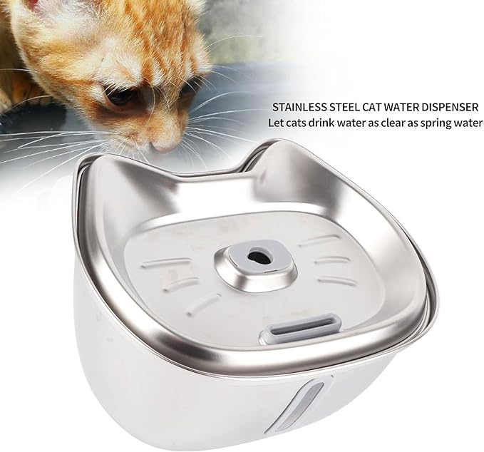 Cat Fountain 3L Stainless Steel Cat Water Fountain Automatic Water Circulation Filtered Water Feeder Pet Water Dispenser for Cats and Small Dogs Pet Water Dispenser