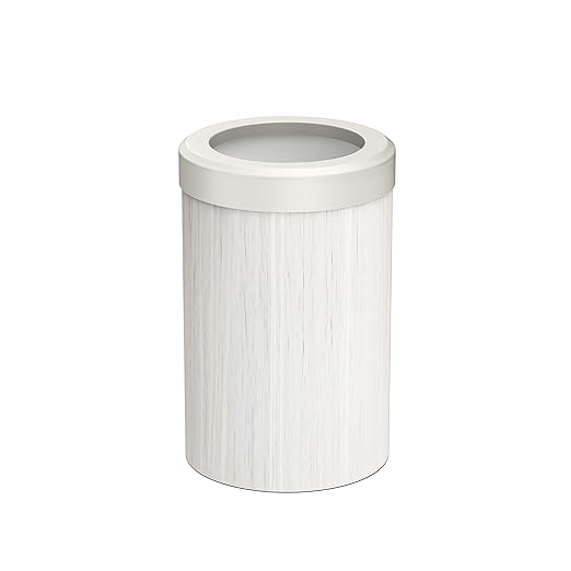 Gatco Small Bathroom Trash Can with Lid, Round 3 Gallon Wastebasket, Under Sink, White Oak with Matte White, for Bathroom, Bedroom, Office (1932W)