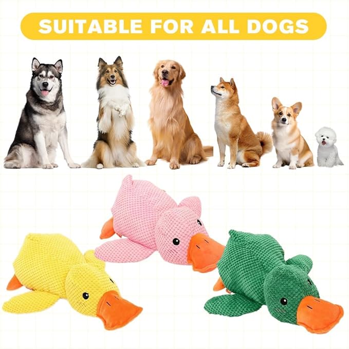 2025 Cute Yellow Calming Duck Dog Toy, Quack-Quack Duck Dog Toy, Cute Yellow Stuffed Calming Duck Dog Toys with Soft Squeaker, Interactive Dog Toys for Aggressive Chewers (Pink)