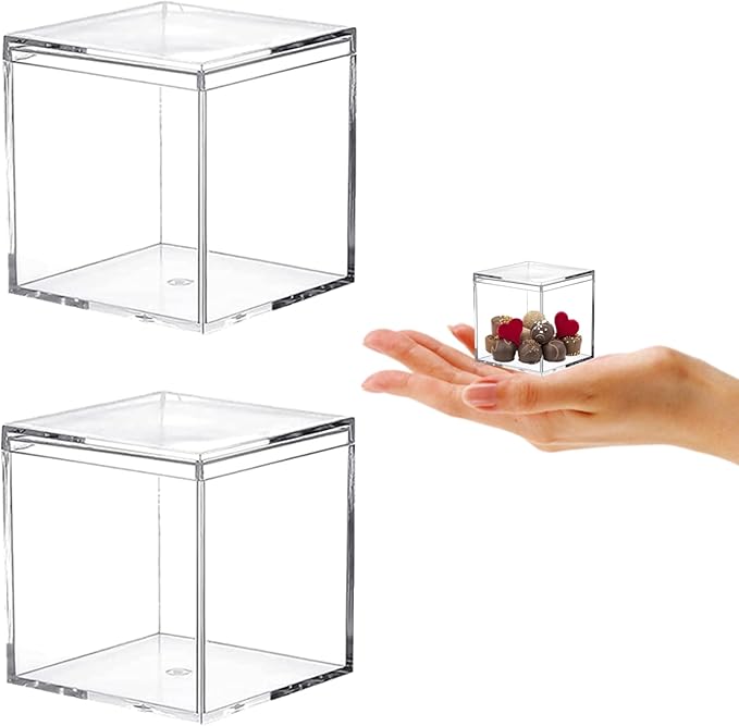 Acrylic Box Small Clear Boxes with Lids Plastic Square Cube Home & Office Storage Containers Wedding Party Favor Gift Wrap Boxes