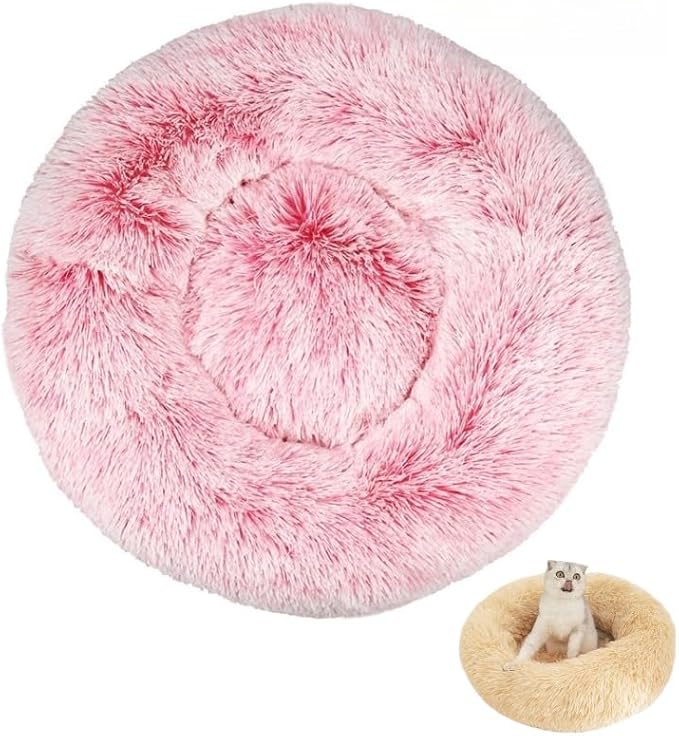 Anxiety Relief Dog Bed - Mr Fluffy Friend Anti-Anxiety Original Calming Plush Pet Bed for Chewing, Crate Training & Thunderstorm Stress (D-Pink,XS-40CM)