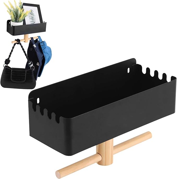 Dog Leash Holder for Wall, Dogs Leash Hooks, Dogs Leashes Shelf Organizer, Pet Stuff Organizer with Shelf Storage, Hooks for Entrance Living Room Kitchen-Gifts for Dog Lovers (Black)