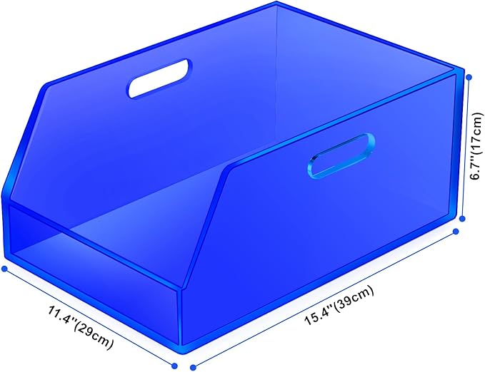 Gelite Stackable Storage Bins Open Front Organizer Bins with Handles Acrylic Storage Container for Pantry Kitchen Cabinet Bathroom Closet Office Organization, 15.4x11.4x6.7'', Navy Blue