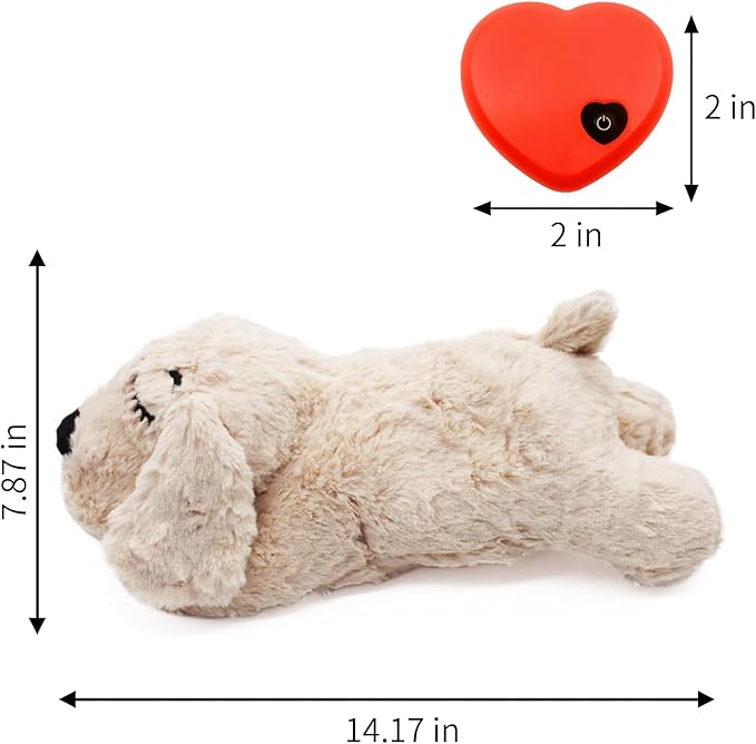 3T GROUP Puppy Heartbeat Toy Sleep Aid Puppy Essentials Dog Heartbeat Stuffed Animal Toy for Puppies Plush Pillow Pet Calming Anxiety Relief Behavioral Training(Beige)