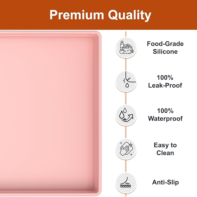 Extra Thick Silicone Mat Waterproof with Raised Edge 34" x 22", Under Sink Mat for Kitchen & Bathroom, Kitchen Cabinet Liner, Multi-Purpose for Storage & Protection, Pink