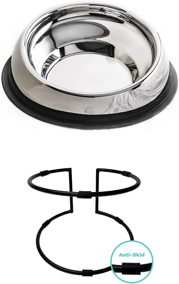 Small Bowl + Stand - 1 Enhanced Pet Bowl (Small) & 1 Small Stand for Enhanced Pet Bowl Flat-Faced Dog Breeds Vet Approved - Non-Slip Slanted with Ridge - Less Mess, Less Gas and Better Digestion