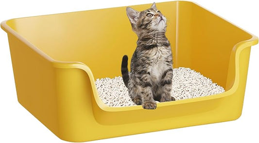 Open-Top Large High Sides Cat Litter Box with Low Entrance, Suitable for Small and Elderly Cats, Anti-Splash, 19.8” x15.6”x7.3” for Indoor Use