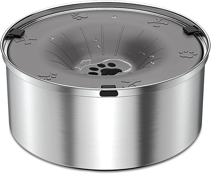 No-Spill Dog Water Bowl — 3L Stainless Steel, Floating Disk, Anti-Splash (Gray)