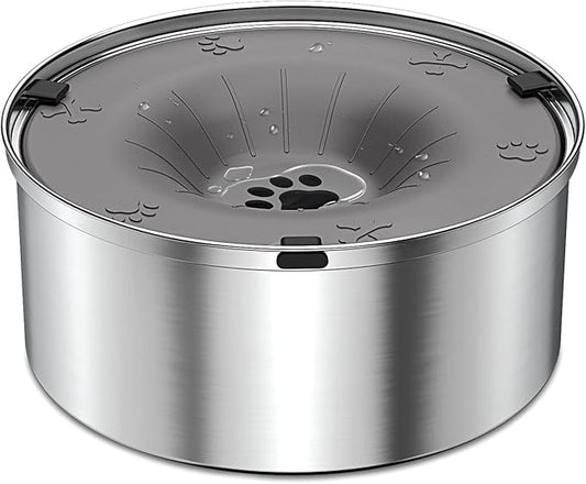 No-Spill Dog Water Bowl — 3L Stainless Steel, Floating Disk, Anti-Splash (Gray)