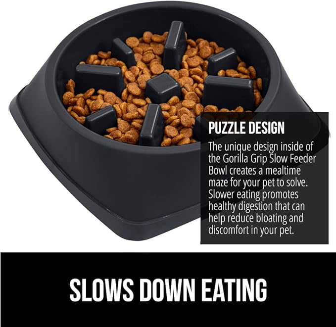 Gorilla Grip Dog Bowl Set of 2 and Slow Feeder Dog Bowl, Pet Bowls 4 Cups Stainless Steel, Pet Bowls 2 Cups Prevent Overeating, Both in Black, 2 Item Bundle