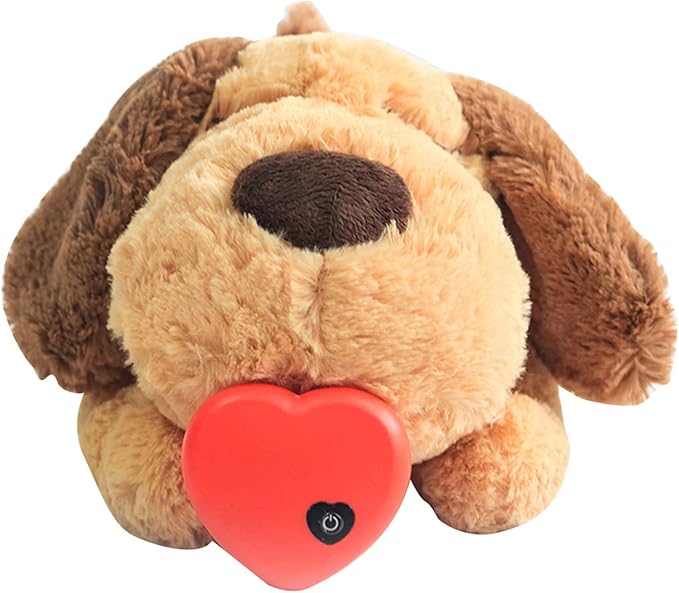 3T GROUP Heartbeat Puppy for Dogs Stuffed Animal with Heartbeat Toy for Puppy Essentials Sleep Aid Pet Behavioral Training Anxiety Relief Calming Plush Pillow(Yellow)