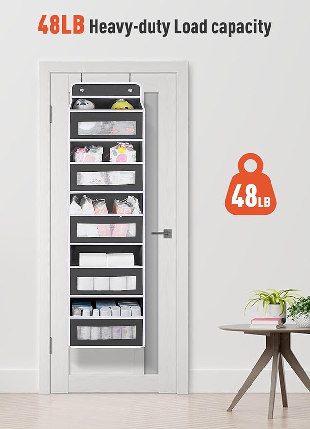 Over The Door Organizer Storage, 5 shelf Hanging Door Organizers with 10 Large Capacity Pockets, Anti Tilt 48 lb Load Behind Door Organizer for Bedroom, Bathroom, Pantry