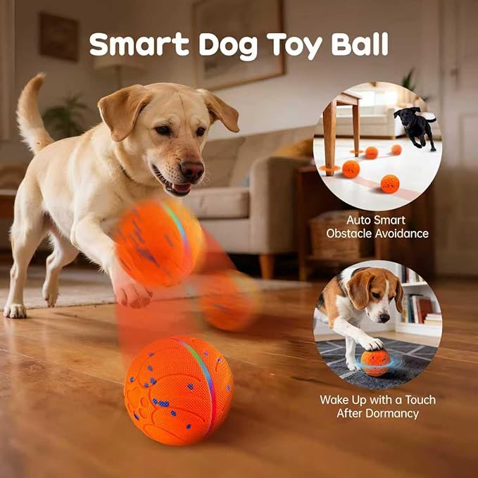 Smart Interactive Dog Toys, Upgraded Chew-Resistant E-TPU, Auto-Bounce & Rotating, Obstacle Avoidance, Ipx7 Waterproof with Colorful Led Lights for Indoor/Outdoor Use (Orange)