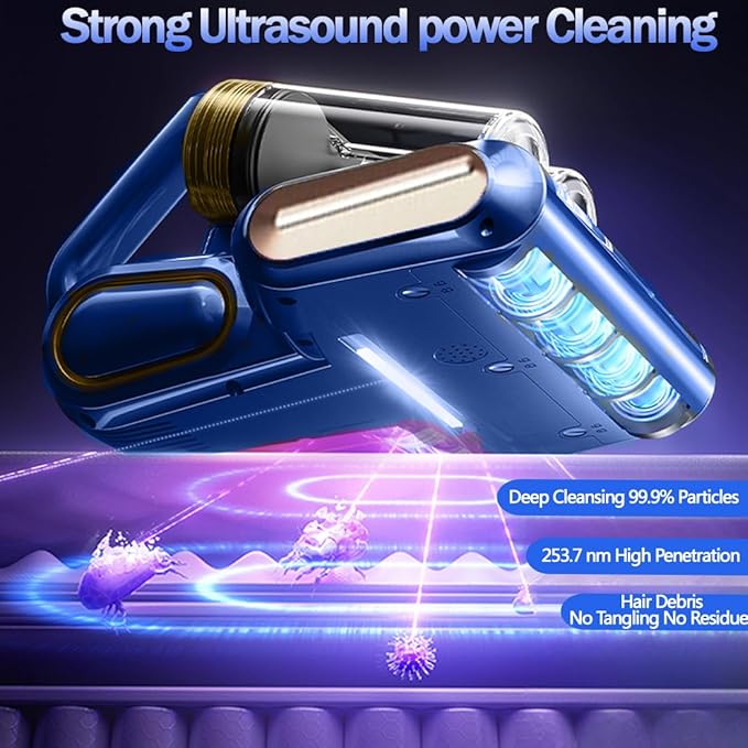 Bed Vacuum Cleaner,16Kpa Suction Double Cup Cordless Mattress Vacuum Cleaner with Ultrasonic and LED Display,18000 RPM/Min Brushroll,Cordless Vacuum for Pet Hair,Sofas,Blankets,Mattresses,etc.