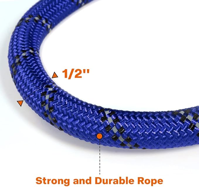 Taglory Rope Dog Leash 5 FT with Comfortable Padded Handle, Highly Reflective Threads Leash for Medium Large Dogs, 1/2 inch, Navyblue