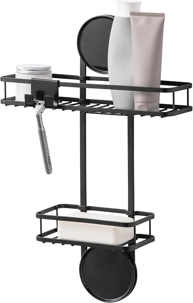 iDesign Self-Adhesive Shower Caddy with Razor Holder - Matte Black