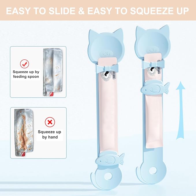PETPAWLOVELY-3PCS Cat Treat Spoon Squeeze,Cat Strip Feeder spoon,Easy Feeding Spoon for Licky Treats,Pet Food Spoon for Wet Food, Suitable for Churu Paste Treat(3 Color)