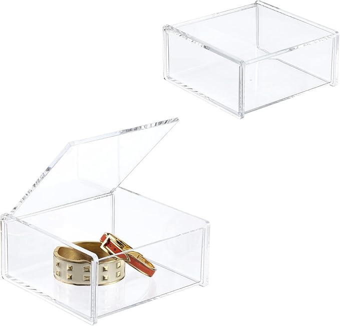 Clear Box with Hinged Lid, Small Acrylic Box with lid Storage Contanier Holder Transparent Dust-Proof Mask Storage Case Container for Home Office Car, Clear