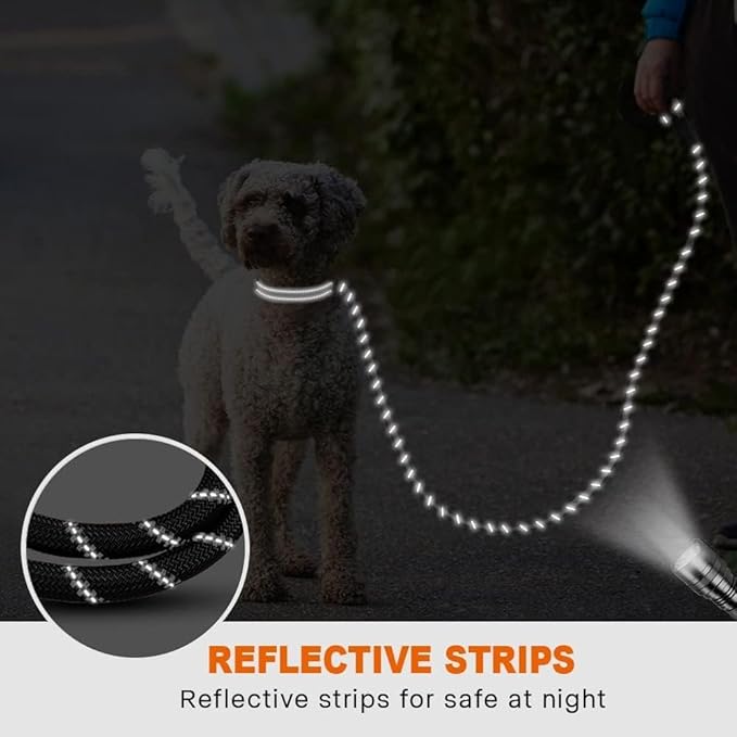 Taglory Rope Dog Leash 5 FT with Comfortable Padded Handle, Highly Reflective Threads Leash for Small Dogs, 3/8 inch, Black