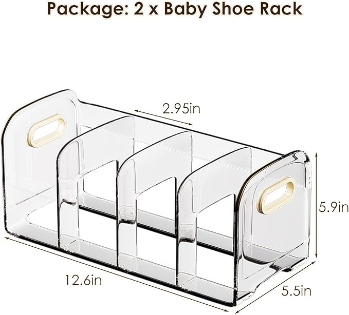 Acrylic Kids Shoe Rack for Closet 2 Pack Toddler Shoe Storage 4 Sections Kids Shoes Organizer Baby Shoe Rack Organizer Clear Small Shoe Shelf for Closet Entryway