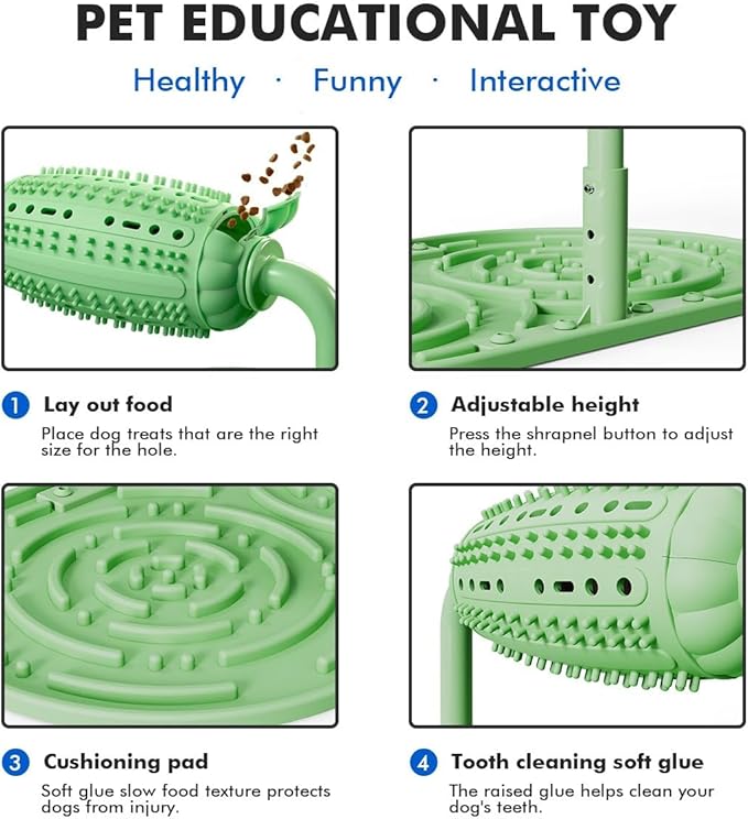 Small, Medium and Large Smart Interactive Puzzle Toys for Dogs, Squeaky Dog Puzzle Toys, Slow Fun Eating Device with Rotating Food Dispenser for Happier and Healthier Pets (Green,Suction Cup Model)