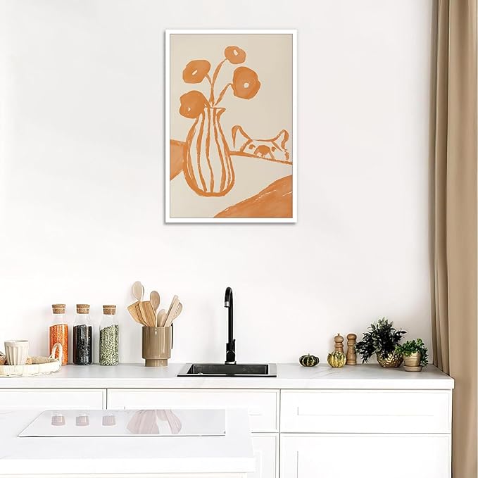 Funny Sneaky Dog Poster Retro Still Life Kitchen Canvas Wall Art Modern Abstract Floral Watercolor Animal Prints Painting For Living Room Kitchen Dining Room Wall Decor 16x24in Unframed