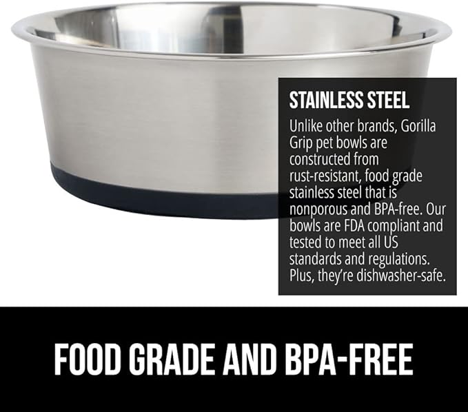 Gorilla Grip Dog Bowl Set of 2 and Slow Feeder Dog Bowl, Pet Bowls 4 Cups Stainless Steel, Pet Bowls 2 Cups Prevent Overeating, Both in Black, 2 Item Bundle