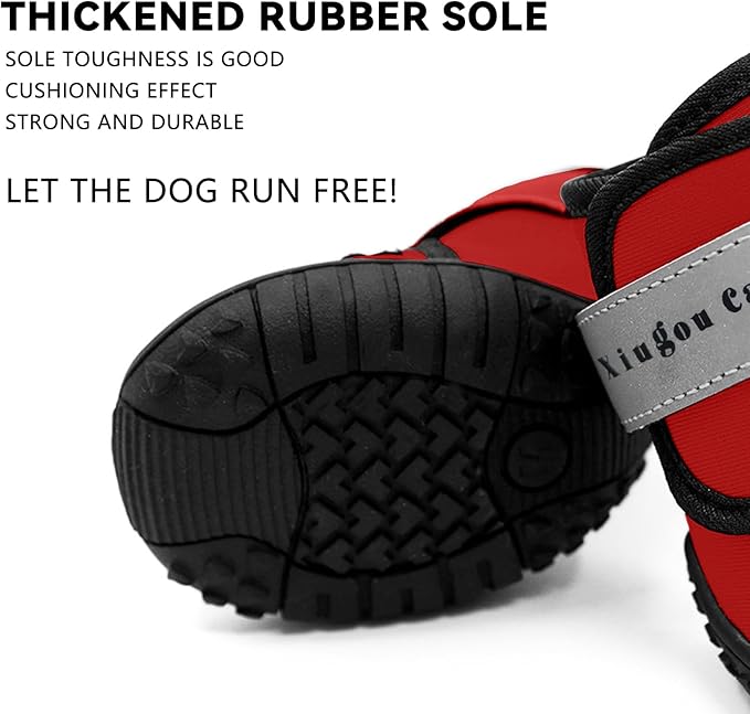 Dog Shoes for Small, Medium and Large Dogs - Waterproof for Rainy Days, Fit for Winter Snow and Hot Summer Roads, with Anti-Slip Soles for Indoor Hard Floors (Red, Size 2)