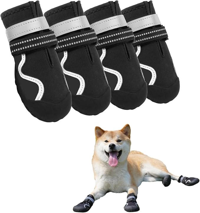 Dog Shoes Small Medium Large Size Dogs, Puppy Booties Paw Protector for Hot Pavement, Non-Slip Waterproof Rubber Reflective Strapped Boots (Black, Size 3#: (2.5 * 2.0) (L*W) for 23-33lbs)