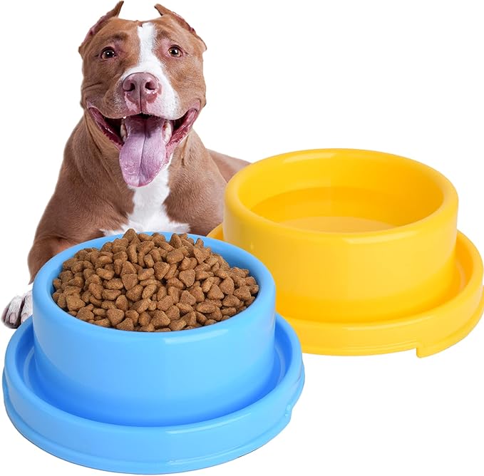 2pcs Dog Bowls Pet Cat Puppy Food Bowls Plastic Round No Spill Water Food Feeder Dish Colorful Feeding Eating Bowls