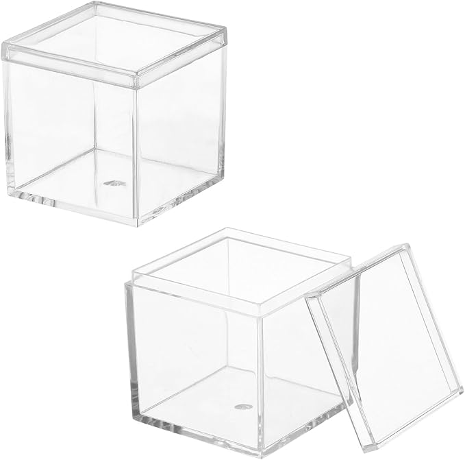 Acrylic Box with Lid, 1.77 x 1.77 x 1.77 in Acrylic Display Case Plastic Square Cube Container Storage Holder Stackable Bins for Cosmetic Collectible Candy Jewelry(2 Pack, Clear)