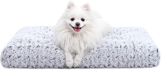 KSIIA Washable Dog Bed Deluxe Plush Dog Crate Beds Comfy Kennel Pad Anti-Slip Pet Sleeping Mat for Large, Jumbo, Medium, Small Dogs Breeds, 23" x 18", Gray